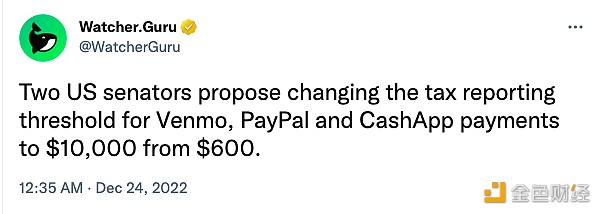 图片[1] - 美国参议员提议将PayPal和CashApp付款的报税门槛从600美元改为10000美元