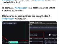 11月9日至今某用户从Crypto.com取出9.264亿美元稳定币并转入币安