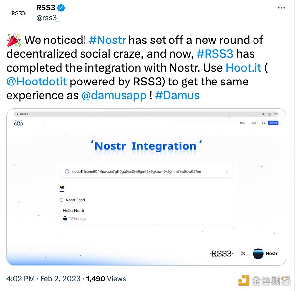 图片[1] - RSS3现已集成去中心化社交协议Nostr及应用Damus