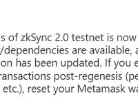 zkSync 2.0 测试网已完成 Regenesis 更新