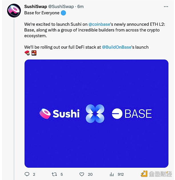 图片[1] - SushiSwap宣布在Coinbase L2网络Base启动