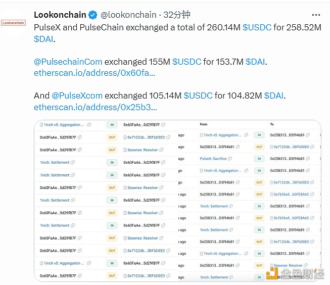 图片[1] - PulseX和PulseChain将超2.6亿枚USDC兑换为DAI