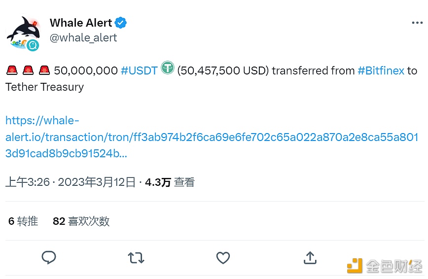 图片[1] - 5000万枚USDT从Bitfinex转移至Tether Treasury