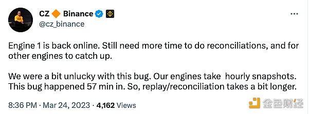 图片[1] - CZ：1号引擎已恢复上线，需要更多的时间来让其他引擎跟上