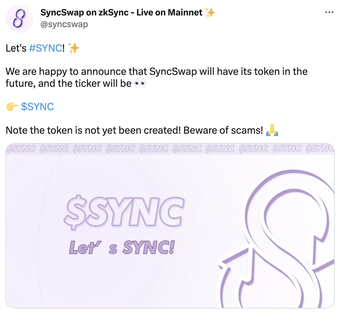 图片[1] - zkSync 生态 DEX SyncSwap 将推出代币 SYNC