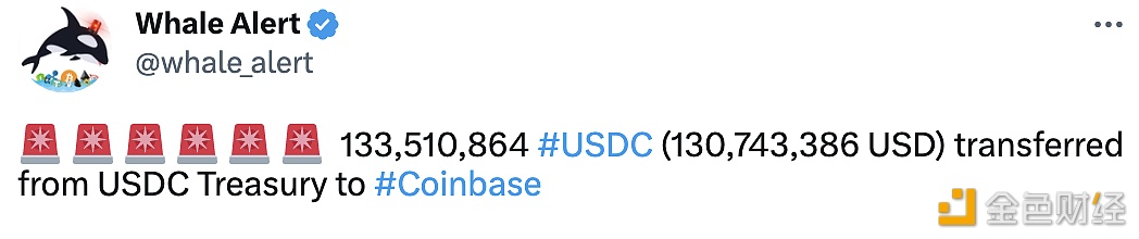 图片[1] - 133,510,864 USDC从USDC Treasury转移到Coinbase