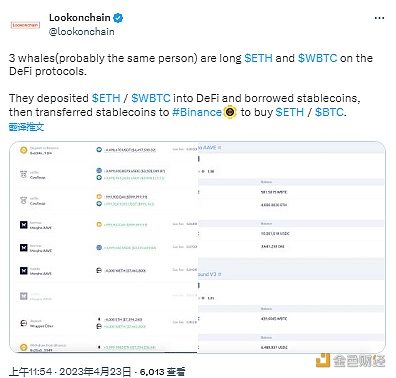 图片[1] - 过去24小时里三巨鲸向Morpho AAVE存入10100枚ETH，借入1150万美元稳定币并转至币安