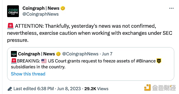 图片[1] - Coingraph News：昨日发布的美SEC冻结Binance.US相关资产申请获得法院批准消息没有得到证实