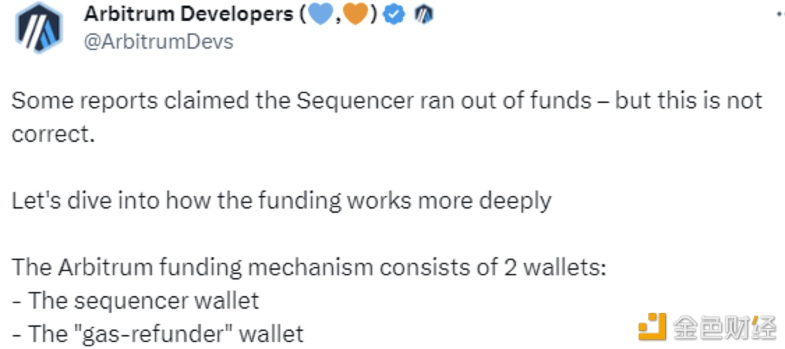 图片[1] - Arbitrum：“Sequencer资金用完”报道不实
