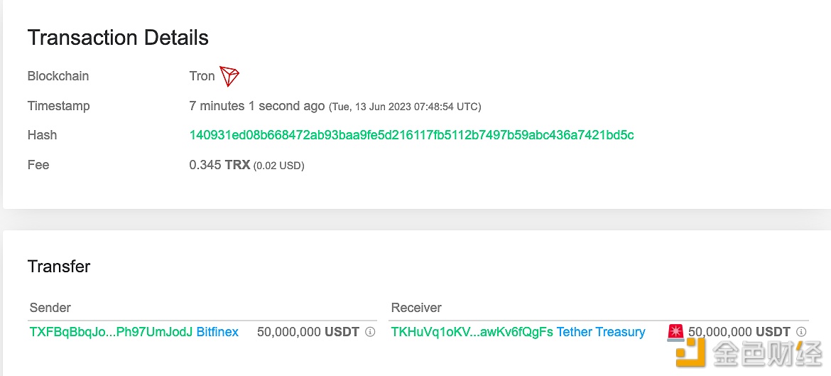图片[1] - 5000万枚USDT从Bitfinex转移到Tether Treasury