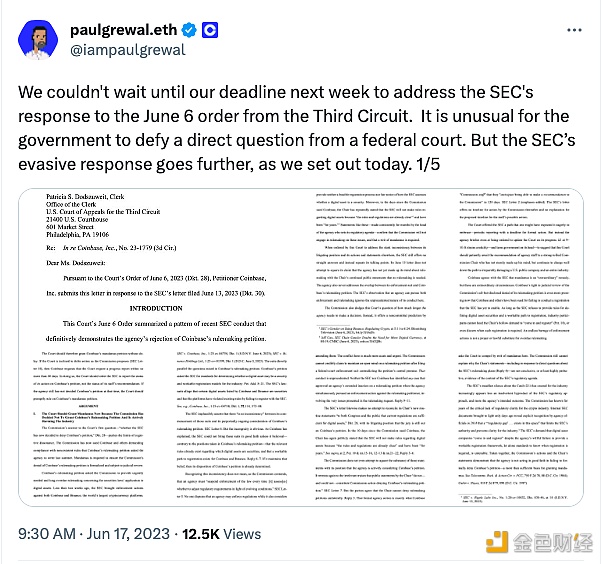 图片[1] - Coinbase首席法务官：SEC拒绝联邦法院的直接质询是不寻常的