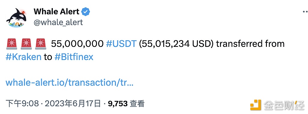 图片[1] - 5500万USDT从Kraken转移到Bitfinex