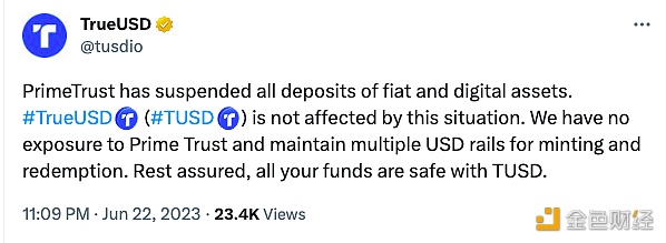 图片[1] - TrueUSD：所有在TUSD的用户资金仍旧安全，未受Prime Trust暂停存款影响