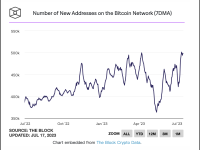 比特币网络新地址数7日均值突破50万，创2023年新高