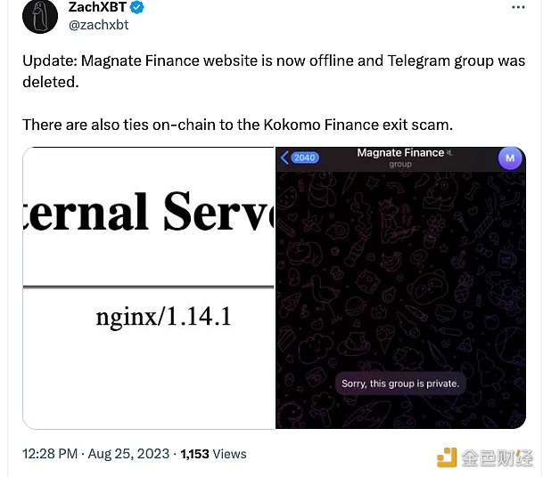 图片[1] - ZachXBT：Magnate Finance网站现已离线