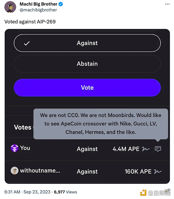 图片[1] - 黄立成以440万枚APE反对ApeCoin DAO社区拟推数字许可创建和销售商品的新提案AIP-269