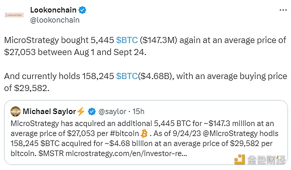 图片[1] - MicroStrategy在8月1日至9月24日期间再次购买了5,445枚BTC