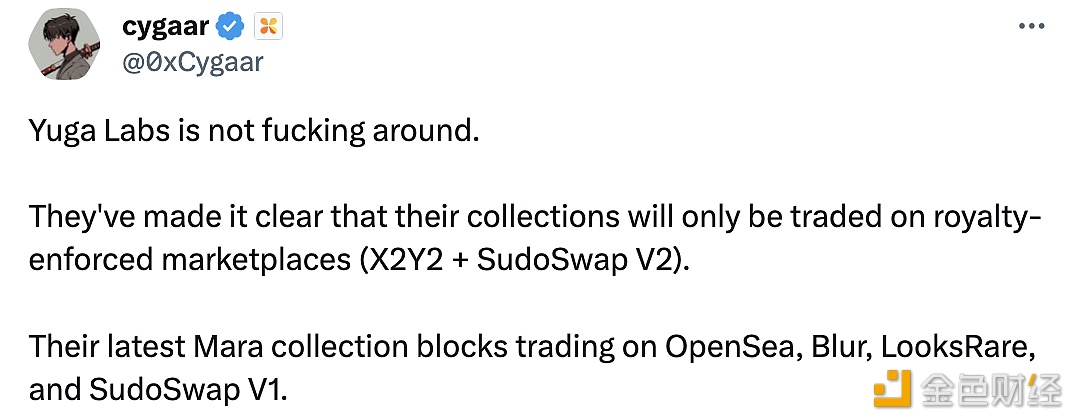 图片[1] - 消息人士：Yuga Labs最新的Mara系列NFT禁止在OpenSea、Blur、LooksRare和SudoSwap V1上交易