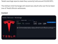 Arkham：特斯拉目前持有约1万枚BTC
