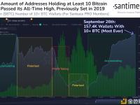 过去20个月，持有超10枚BTC的巨鲸钱包增加11,806个