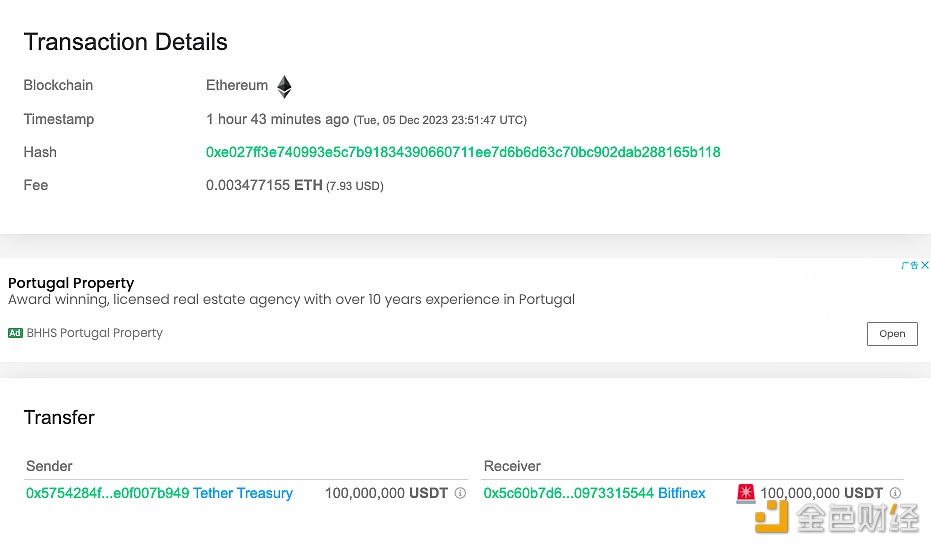 图片[1] - 1亿枚USDT从Tether Treasury转移到Bitfinex