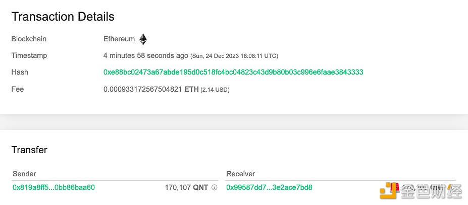 图片[1] - 价值2000万美元的QNT从未知钱包转移到未知钱包
