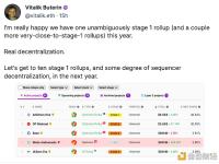 Vitalik：很高兴看见Arbitrum实现了Rollup第一阶段，希望明年更多项目跟进