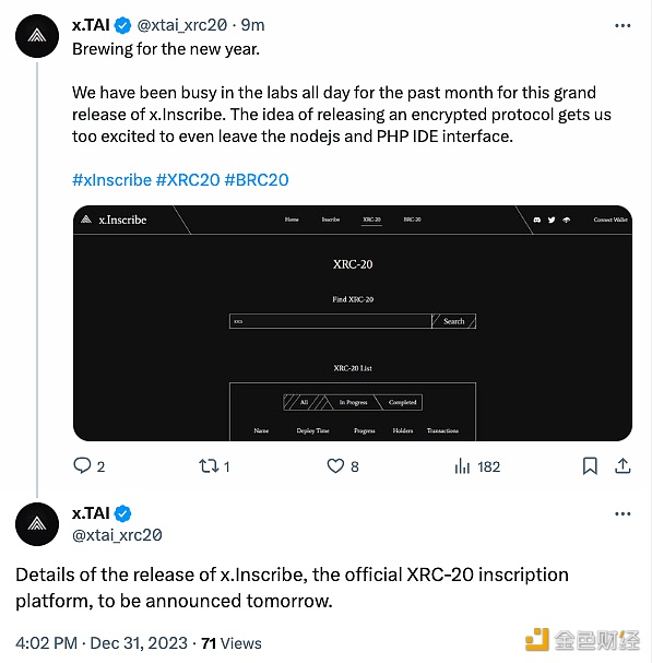 图片[1] - x.TAI：XRC-20铭文平台x.Inscribe的发布细节将于明天公布