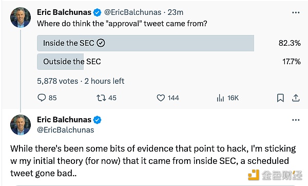 图片[1] - Eric Balchunas：虽然一些证据指向黑客攻击，但我目前仍坚持推文来自SEC内部