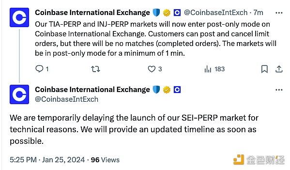 图片[1] - Coinbase国际：由于技术原因暂时推迟SEI-PERP市场的推出