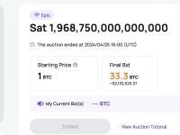 ViaBTC拍卖比特币第四次减半区块稀有聪结束，最高出价达33.3BTC