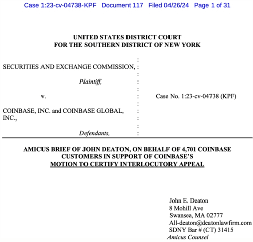 图片[2] - 加密货币律师Deaton提交简报 力挺Coinbase对抗SEC