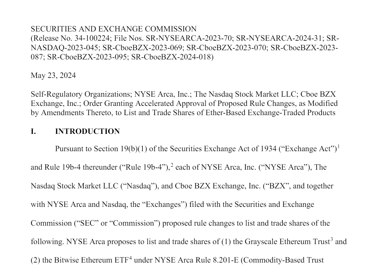 图片[1] - 突发：以太坊现货ETF上市关键障碍解除 美国SEC批准交易规则变更