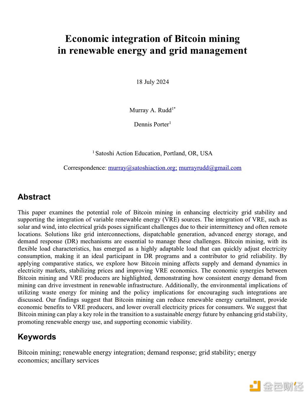 图片[1] - Satoshi Action Fund创始人：新论文表明比特币挖矿在向可持续能源未来转型中发挥关键作用