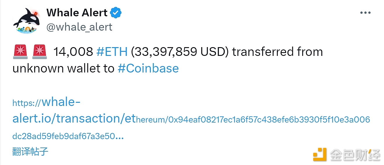 图片[1] - 14,008枚ETH从未知钱包转移至Coinbase